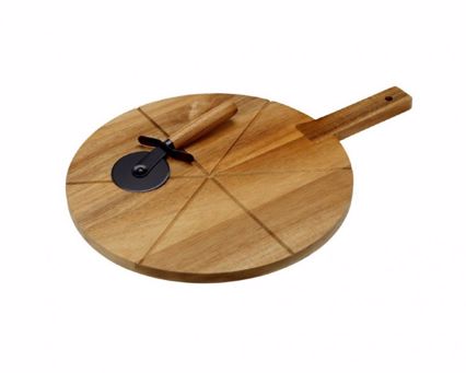 Cryspo Trio Σετ ξύλινο πλατώ σερβιρίσματος πίτσας 45x32cm και ρόδα κοπής 'Acacia' 0100210